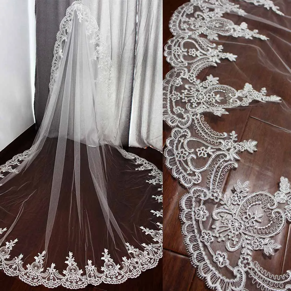 Top Trends: Long Wedding Veil With High Quality Lace Cathedral Bridal Veil With Comb One Layer 3 Meters White Ivory Veil Wedding Accessories Shoppable Styles