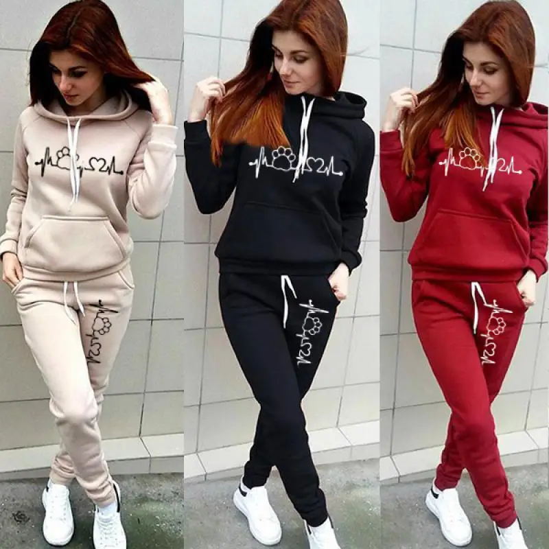 Top Trends: Fashion Women Hooded Tracksuit Autumn Winter Ladies Hoodies And Pants Two Piece Set Printed Sweatshirts Pants Outfits Clothing Shoppable Styles