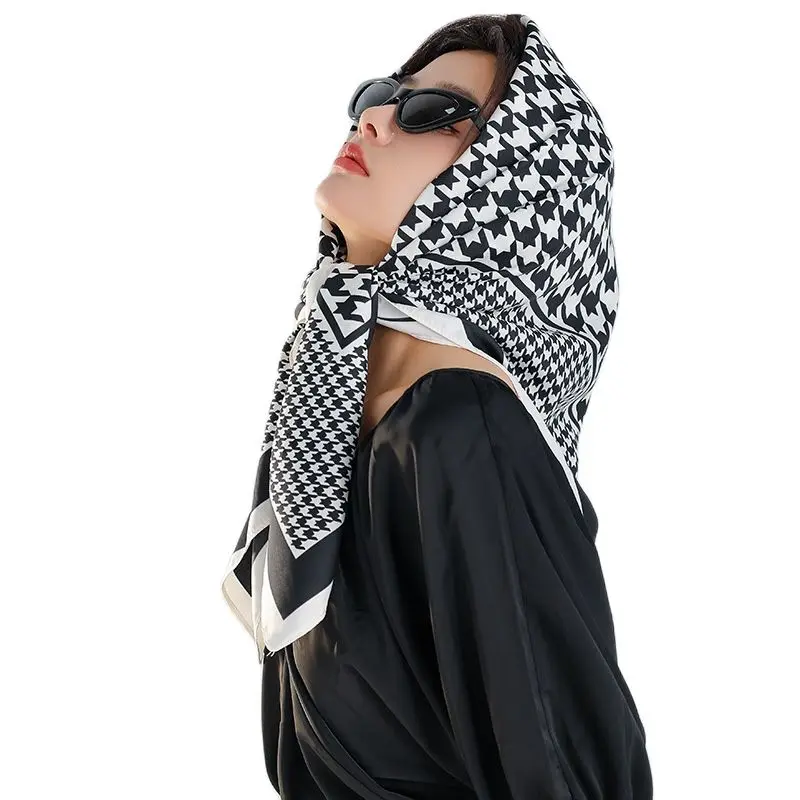 Top Trends: 2023 Women Brand Designer Scarf Fashion Houndstooth Plaid Silk Scarves Square Small Handkerchief Neck Snood Bag Hijab 90*90Cm Shoppable Styles