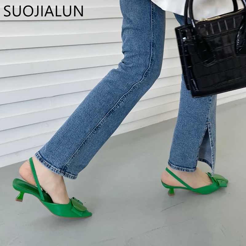 Top Trends: SUOJIALUN 2022 Spring Women Slingback Sandals Fashion Bow-knot Buckle Ladies Pumps Shoes Thin Low Heel Pointed Toe Slip On Mules Shoppable Styles - Image 3