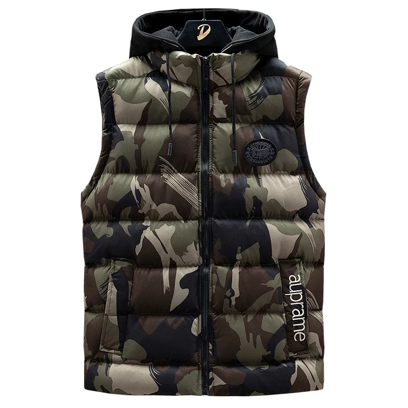 Top Trends: Winter New Fashion Camouflage Men's Warm Vest Large Size 8XL Hooded Sleeveless Jacket Slim Fit Gilet Coat Male Thermal Vest Shoppable Styles