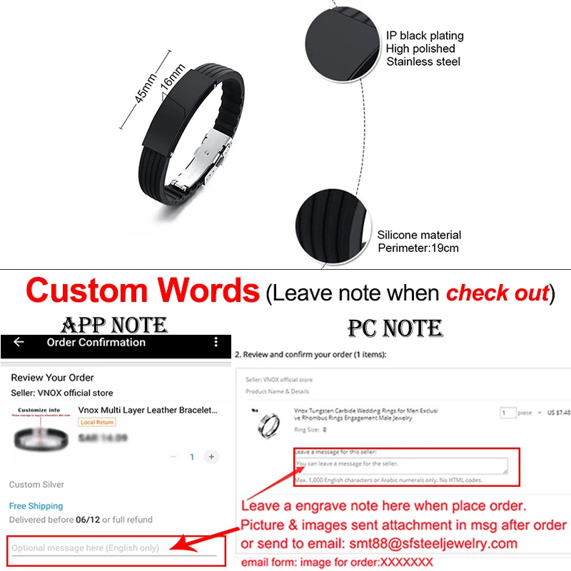 Top Trends: Vnox Customize 16mm Slicone Bracelets For Men Black Stainless Steel Tag Personalize Family Love Bangle Father DAD Husband Gift Shoppable Styles - Image 4