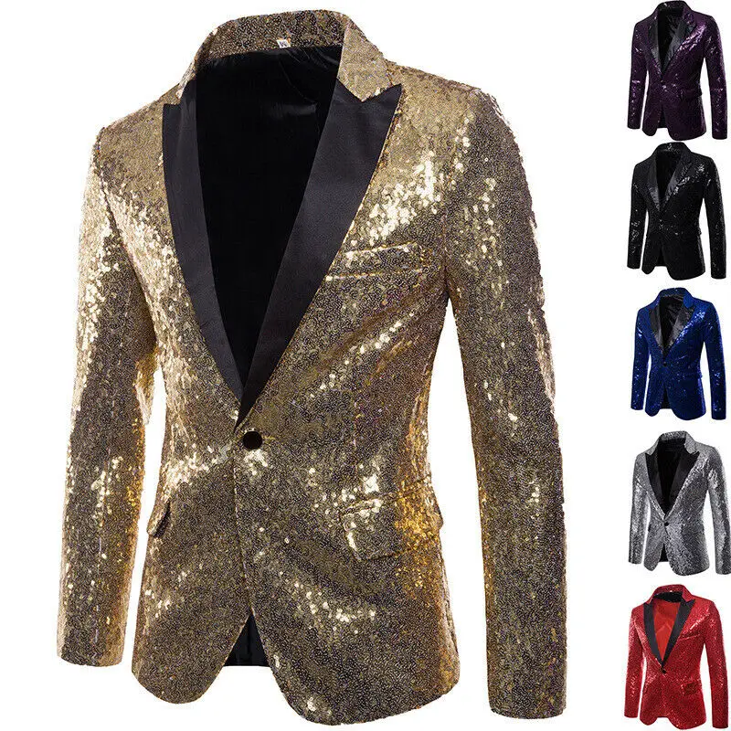 Top Trends: Formal Men Glitters Suit Jackets Sequins Party Button Dance Bling Coats Wedding Party Men Blazer Gentleman Formal Suit Shoppable Styles