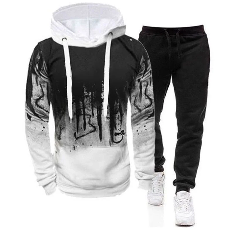 Top Trends: 2Pcs Suit Spring Autumn Men&#039;s Sweatshirt Set Splash Ink Hoodies+ Tracksuit Pants Casual Fitness Male Sportswear S-4XL Wholesale Shoppable Styles