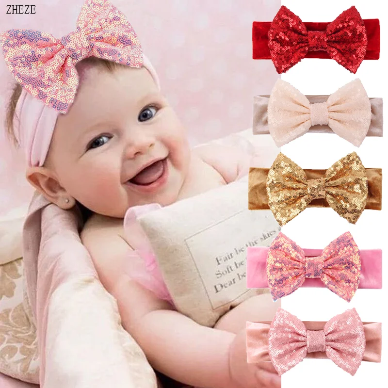 Top Trends: 2022 New Arrival Soft Sequins 4&quot; / 5&quot; Hair Bow Headband For Kids Girls Velvet Headwrap Turband Toddler Baby Headwear Accessories Shoppable Styles