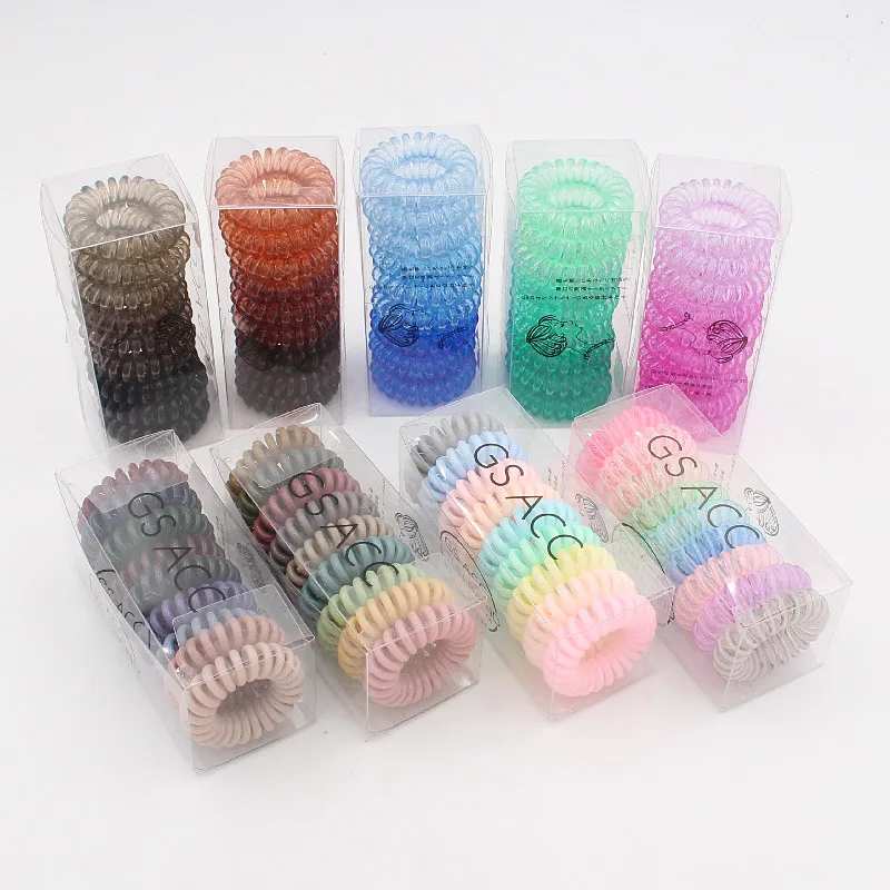 Top Trends: 9pcs Colorful Plastic Elastic Rubber Band Small Thansparent Spiral Cord Hair Tie Ponytail Holder Women Girls Styling Hair Gum Shoppable Styles