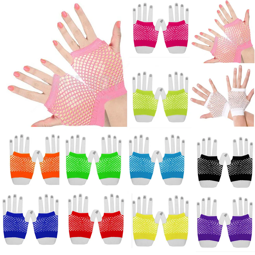 Top Trends: Solid Color High Quality Fingerless Short Fishnet Gloves Fish Net Black Fancy Party Dance Club Nylon Spandex Mesh Short Gloves Shoppable Styles