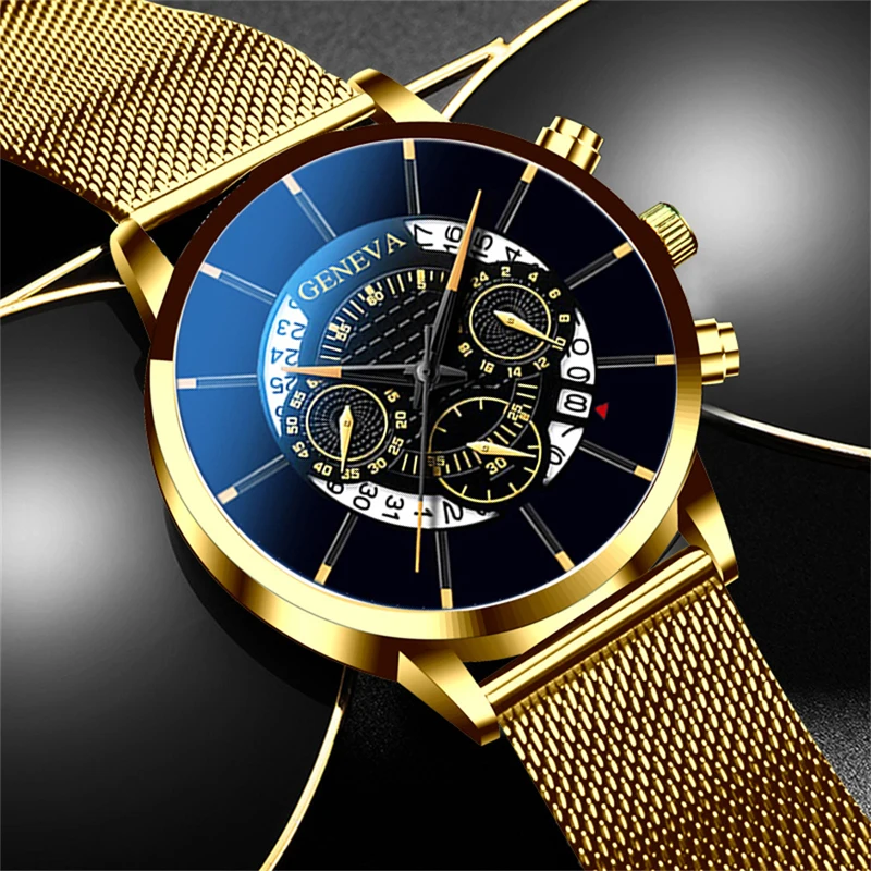 Top Trends: Reloj Hombre Mens Fashion Business Calendar Watches Blue Stainless Steel Mesh Belt Analog Quartz Wrist Watch Relogio Masculino Shoppable Styles