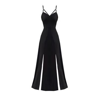 Top Trends: Punk Gothic Women Black Sexy Deep V-neck Dress Summer Elegant Fashion Dark Halter High Waist Split Dresses Shoppable Styles