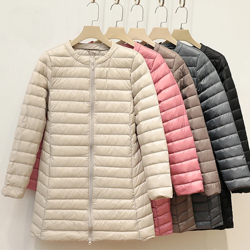 Top Trends: High Quality Duck Down Jacket 2023 New Autumn Single Breasted O-Neck Women Winter Coat Female Ultra Light Thin Feather Overcoat Shoppable Styles