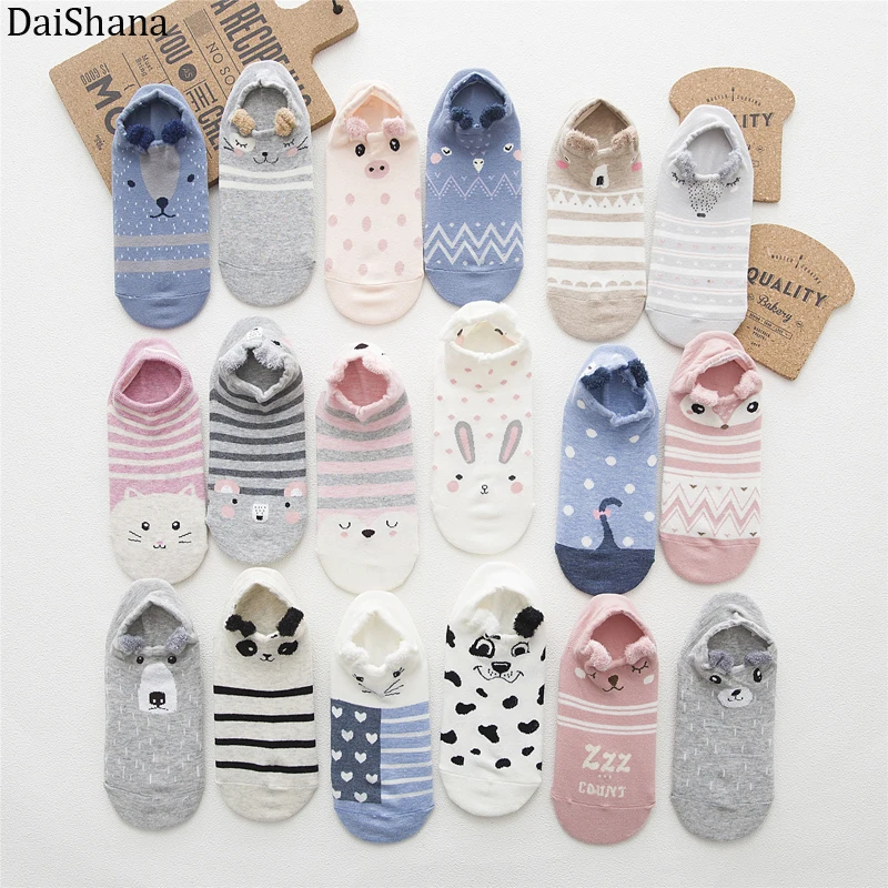 Top Trends: 5 Pairs Women Socks Ankle Socks Spring Summer Cartoon Cute Cotton Cat Bear Ear Animal Japanses Style Invisible Boat Socks 35-42 Shoppable Styles