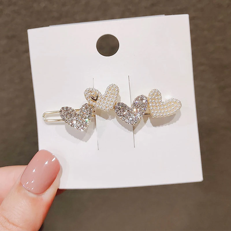 Top Trends: 1Pc Fashion Crystal Rhinestones Hairpin Heart Love Shape Women Hair Clips Pearl Barrettes Hair Styling Accessories Shoppable Styles