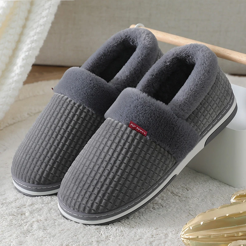 Top Trends: Winter Slippers For Men Plus Size 47 Suede Gingham Fluffy House Slippers Memory Foam Male Home Slippers Soft Antiskid Hot Sale Shoppable Styles