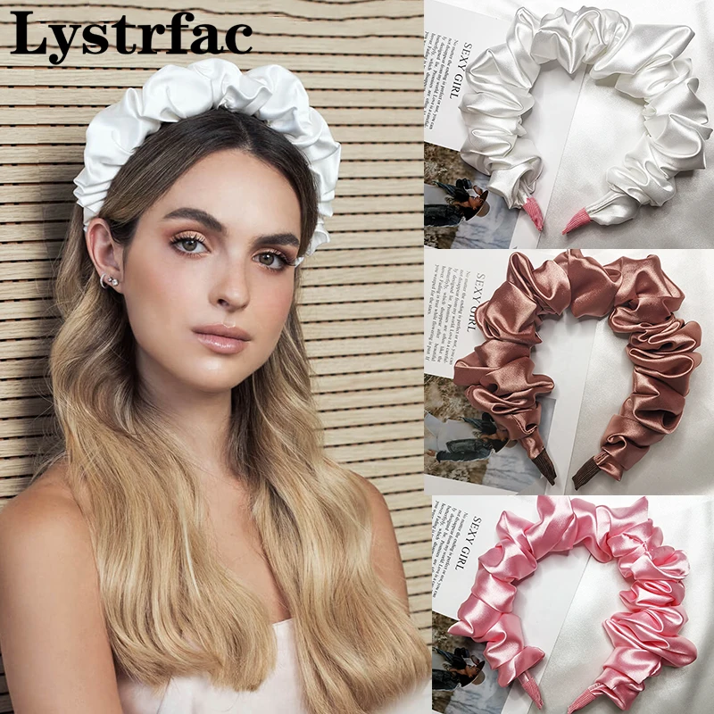 Top Trends: Lystrfac Solid Color Slik Padded Pleated Hairband For Women Fashion Scrunchy Headband Retro Hair Loop Female Hair Accessories Shoppable Styles