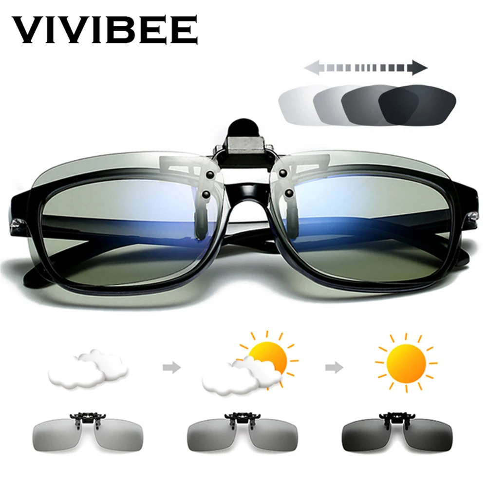 Top Trends: VIVIBEE Polarized Square Flip Up Clip On Sunglasses Men Photochromic Polarised Women Sun Glasses For Night Driving Lens Shoppable Styles