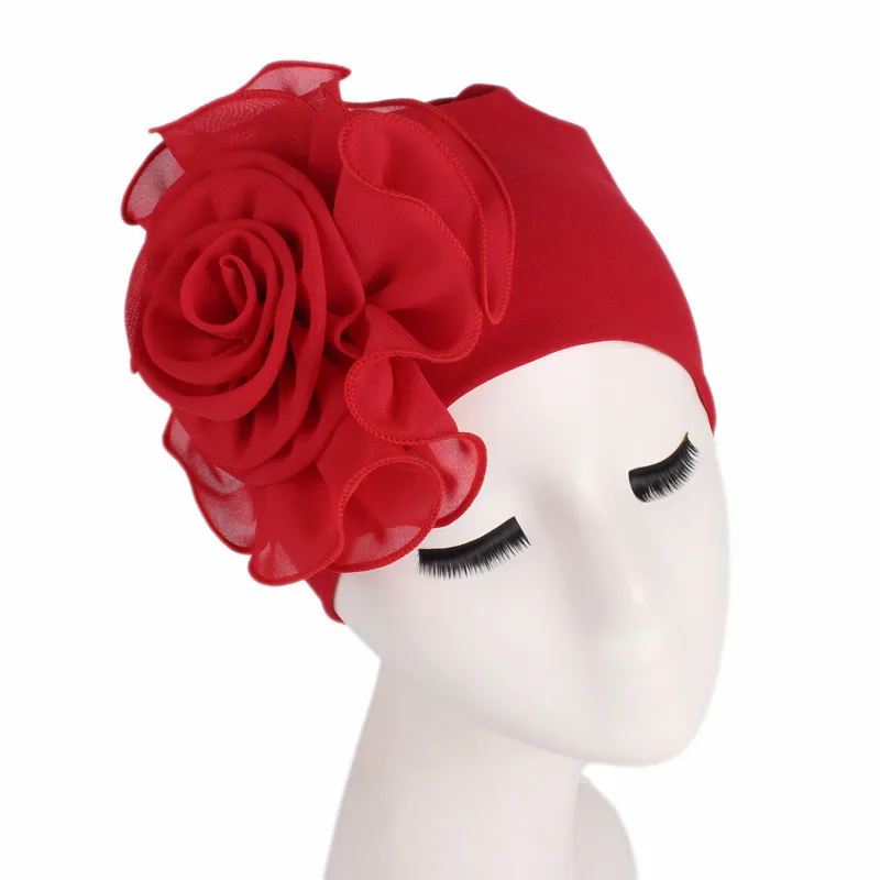 Top Trends: Solid Color Big Flower Women Elastic Hair Loss Cap Turban African Head Wrap Hijab Wedding Party Headwear Mujer Hair Accessories Shoppable Styles - Image 2