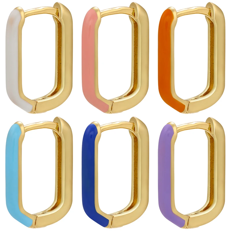 Top Trends: ZHUKOU NEW Enamel Geometric Rectangle Hoop Earrings Gold Color Small Hoop Earrings For Women Fashion Jewelry Wholesale VE427 Shoppable Styles