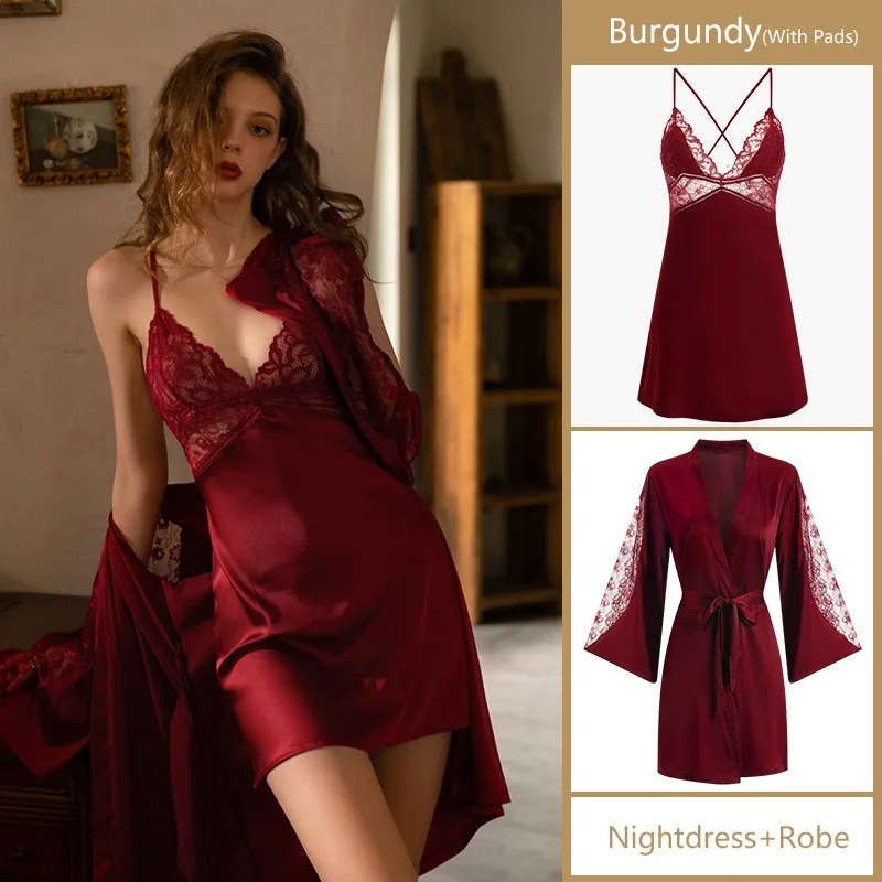 Top Trends: Robe Sets Night Dress Women Satin Sleepwear Bride Bridesmaid Wedding Gift Sexy Lace Nightgown Kimono Bathrobe Gown Shoppable Styles