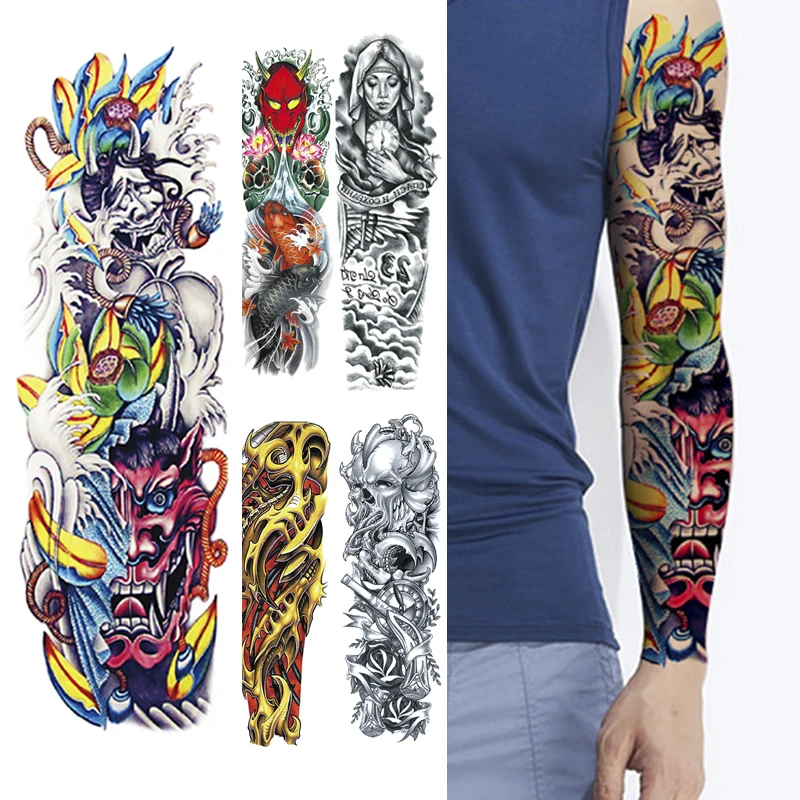 Top Trends: Large Arm Sleeve Tattoo Clock Rose Cross Dragon Waterproof Temporary Tatto Sticker Poker Snake Body Art Fake Tattoo Women Men Shoppable Styles