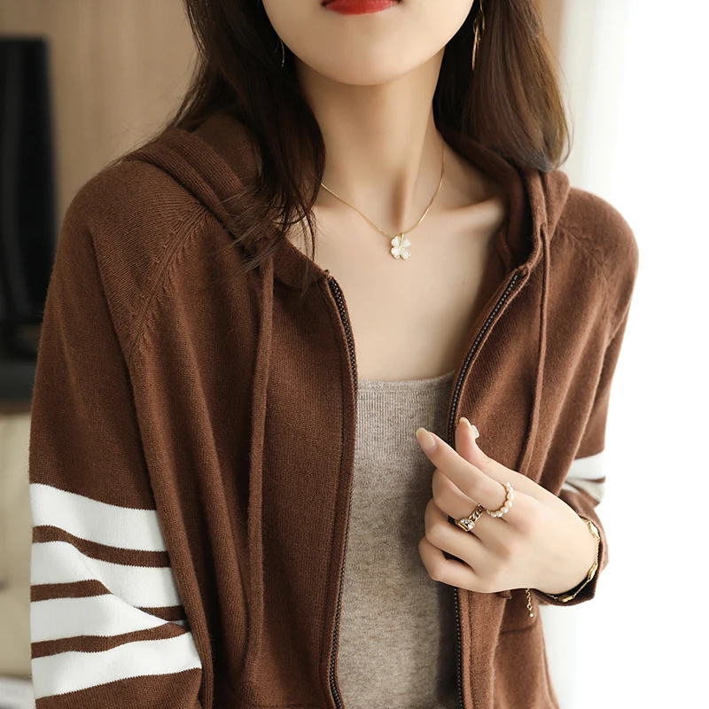 Top Trends: Women Cashmere Sweater Autumn / Winter Loose TB Design Hooded Zipper Cashmere Knit Cardigan Shoppable Styles - Image 6