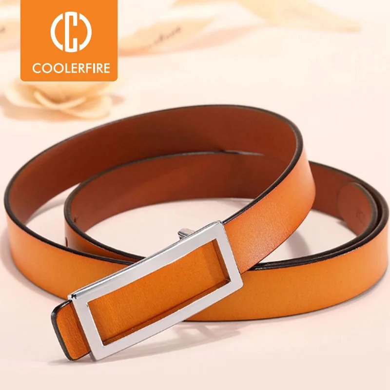 Top Trends: COOLERFIRE New Designer Gold Buckle Belt Waist Female Skinny Thin Genuine Leather Belts For Women Dress Belt LB016 Shoppable Styles