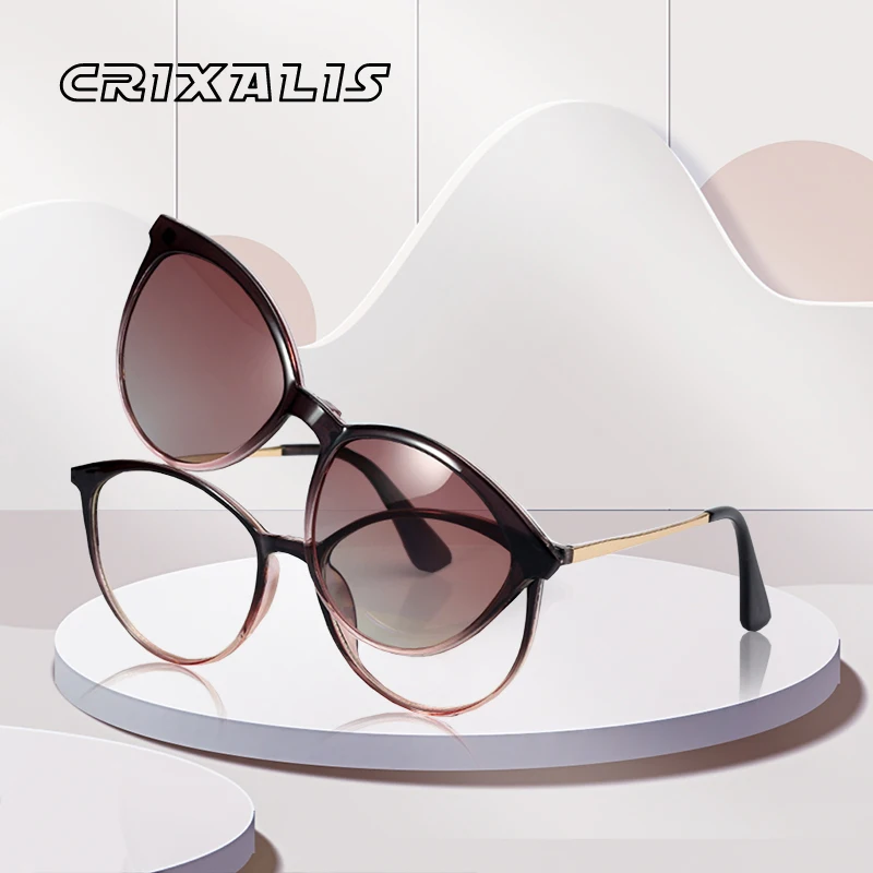 Top Trends: CRIXALIS Round Magnetic Clip-on Trend Polarized Sunglasses For Women 2023 Luxury Optical Computer Glasses Frames Ladies UV400 Shoppable Styles