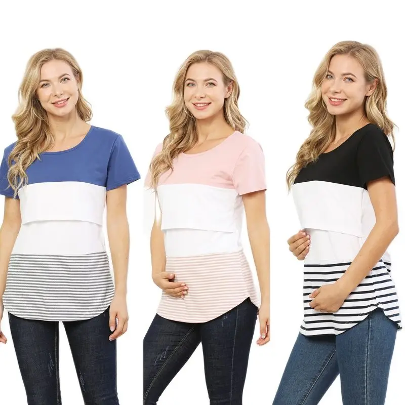 Top Trends: Summer Short Sleeve Breastfeeding Tops Maternity Casual Clothes Cotton Nursing T-shirt For Pregnant Women Large Size S-XXL Shoppable Styles