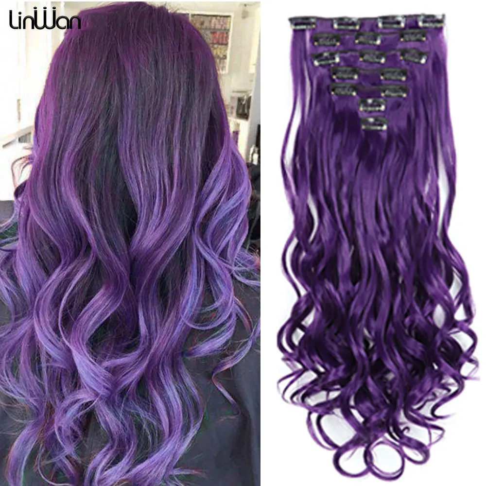 Top Trends: Linwan Synthetic 24Inchs 16 Clips In Hair Extensions Long Wavy Hairstyle Blonde Black Hairpieces Heat Resistant False Hair Shoppable Styles