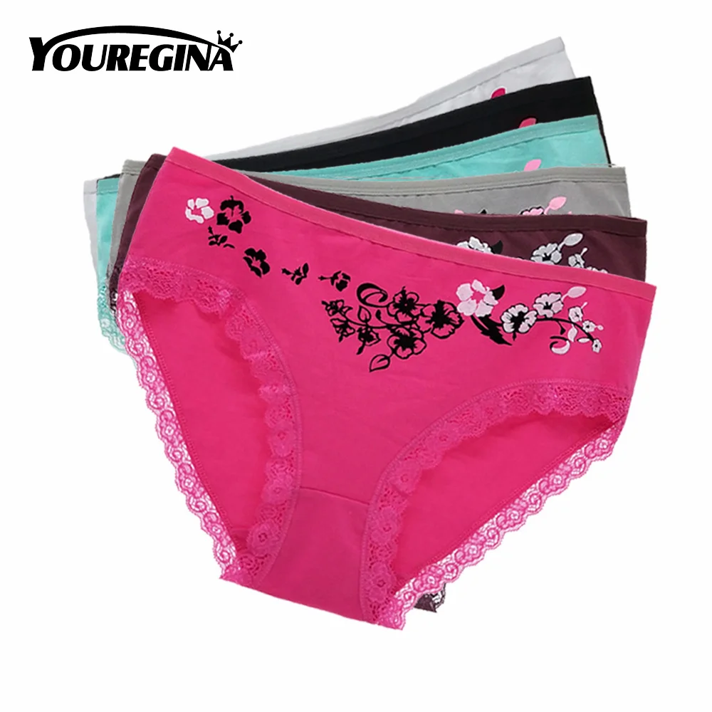 Top Trends: Plus Size Women Panties Cotton Mid Waist Briefs Sexy Lace Underwear Ladies Knickers Intimates Female Lingerie Print 6 Pcs / set Shoppable Styles