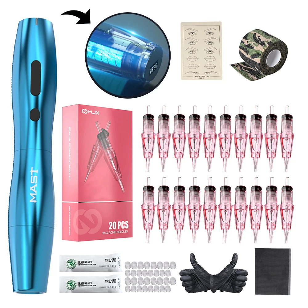 Top Trends: Mast P20 Tattoo Pen Kit Wireless Battery 2.5mm Stroke Eyebrow Lips Permanent Makeup Machine Noir WJX 1RL Cartridge Needles Set Shoppable Styles