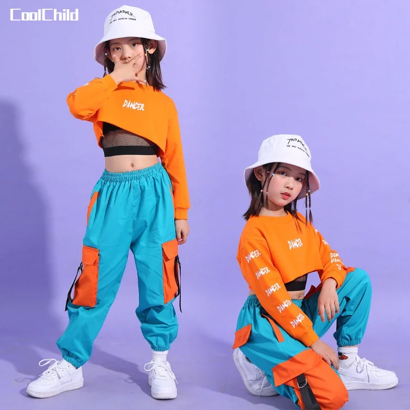 Top Trends: Hip Hop Girls Crop Top Contrast Cargo Pants Child Jazz Joggers Streetwear Sweatshirt Kids Street Dance Cheerleader Clothes Sets Shoppable Styles