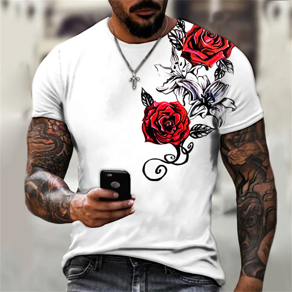 Top Trends: 2023 Summer Men T-shirt 3D Graphic Bright Rose Print Vintage T Shirt Men Women Tshirt Casual Short Sleeve O-neck Streetwear Shoppable Styles