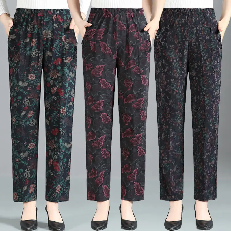 Top Trends: Y2K Vintage Woman Loose Straight Pants Big Size High Waist Elastic Band Floral Print Spring Autumn Female Casual Trousers 2022 Shoppable Styles