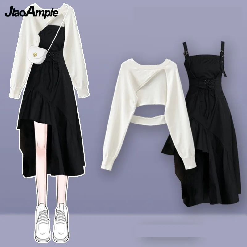 Top Trends: Women&#039;s Fashion Cut-out Sweater+ suspender Skirt Two-piece Set Korean Elegant New In Matching Set 2023 Spring Summer Dress Suit Shoppable Styles