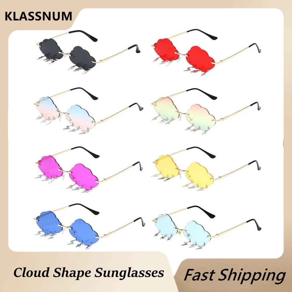 Top Trends: Fashion Rimless Cloud Shape Sunglasses With Lightning Pendant Women Luxury Brand Designer Funny Sun Glasses Female Shades UV400 Shoppable Styles