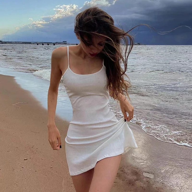 Top Trends: Women Sling Dress White Sleeveless Slim Fit Bodycon Dress Summer Formal Dress For Beachwear Streetwear Casual Holiday Dress Shoppable Styles