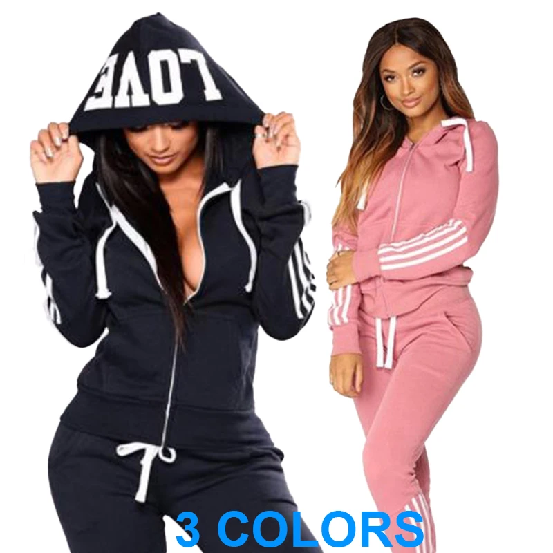 Top Trends: Women's Sports Set Fashion Stripe Sports Wear Two Piece Casual Long Sleeve Full Zip Hoodie And Pants Sports Set Sports Wear Shoppable Styles