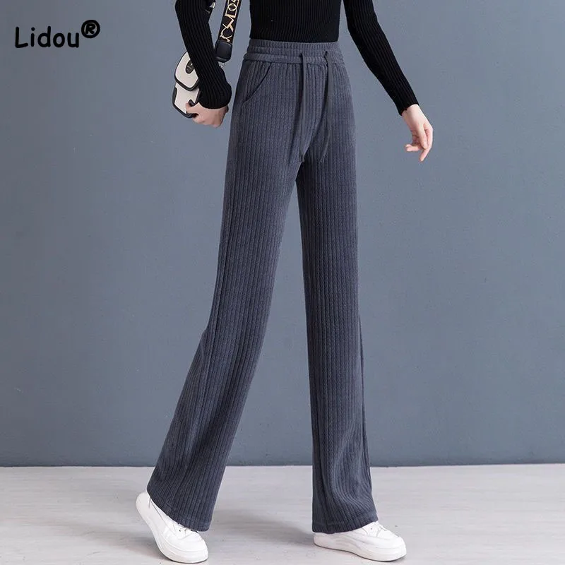 Top Trends: Lady Fashion Drawstring Straight Wide Leg Pants Simplicity Trend High Waist Solid Color Trousers Spring Autumn Women's Clothing Shoppable Styles