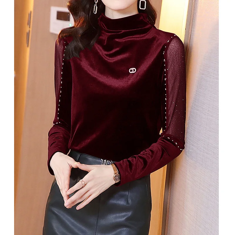 Top Trends: Autumn New Half High Collar Golden Velvet Bottoming Shirt Long Sleeve Solid Loose Pullovers Top Vintage Elegant Women Clothing Shoppable Styles