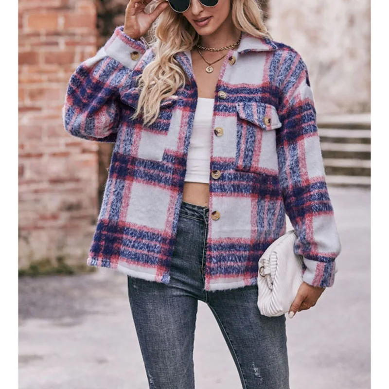 Top Trends: 2023 New Autumn And Winter Trend Fashion Lapel Plaid Patchwork Wool Short Style Temperament Commuting Loose Wool Thick Coat Shoppable Styles - Image 4