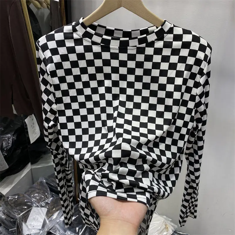 Top Trends: Plaid Clothing Long Sleeve T-shirt Woman Loose Women's Top Luxury New In Tees Offe Aesthetic Polyester O Pulovers Shoppable Styles - Image 2