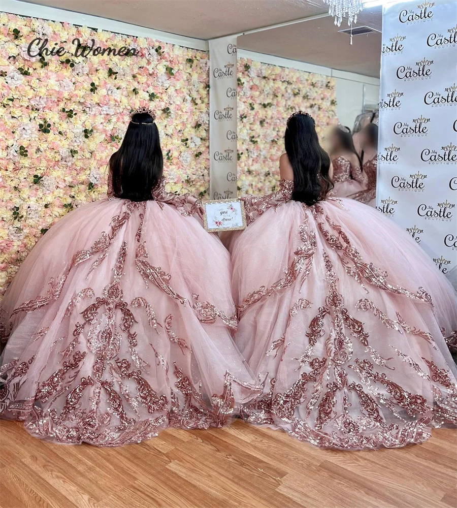 Top Trends: Princess Pink Sequin Quinceanera Dresses 2023 With Sleeve Glitter Bling Birthday Xv Vestido De 15 Anos Birthday Prom Pageant Shoppable Styles