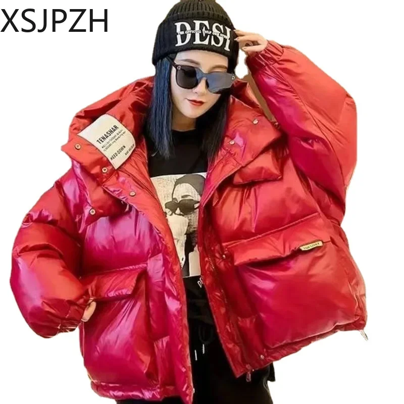 Top Trends: 2023 New Women Down Jacket Winter Coat Female Hooded Parkas Flap Pocket Outwear Bread Thickened Overcoat Female Stylish Warm Shoppable Styles