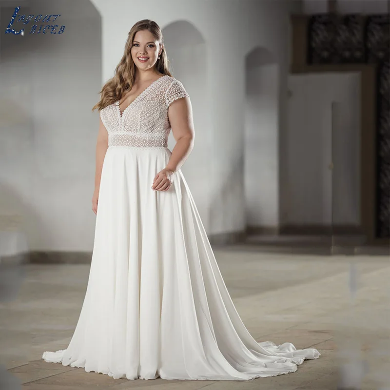 Top Trends: LAYOUT NICEB Elegant V-Neck Wedding Dress Short Sleeves Backless Chiffon Bride Gowns A-Line Plus Size Bridal Vestidos Para Mujer Shoppable Styles