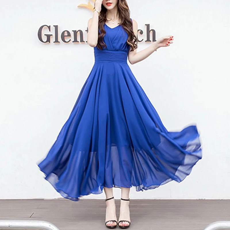 Top Trends: Office Lady V-neck Sleeveless Solid Empire Wave Cut Fashion A-LINE Slender Summer Dress Women 2022 Chiffon Thin Women Clothing Shoppable Styles - Image 4