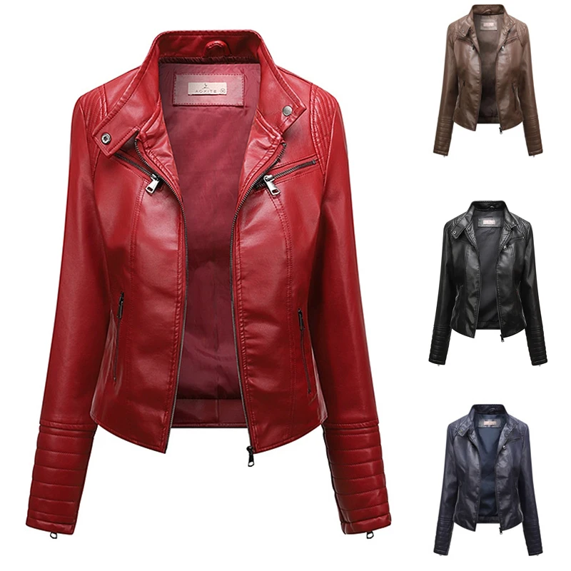 Top Trends: PU Leather Jacket For Women Thin Chic Retro Lapel Loose Casual Short Leather Jackets Autumn Fashion Motorcycle Leather Coat Shoppable Styles