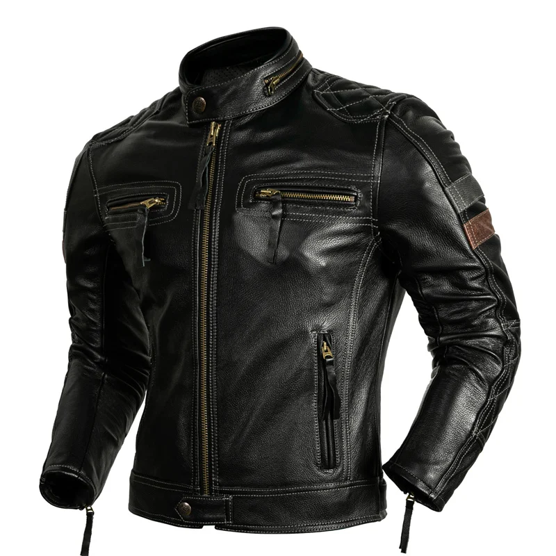 Top Trends: Mens Motorcycle Jacket Genuine Leather Men Motor Biker Coat 2XL-5XL Protective Rider Clothing Natural Cow Leather Jacket Shoppable Styles