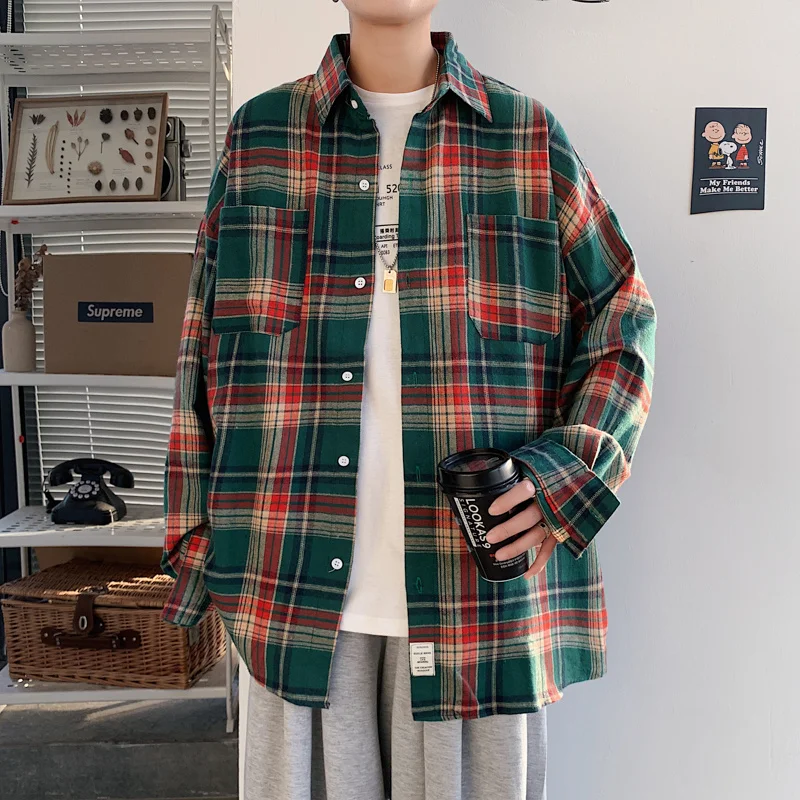 Top Trends: Autumn Long Sleeved Shirt Men Fashion Oversized Plaid Shirt Men Streetwear Korean Loose Casual Shirts Mens Large Size M-5XL Shoppable Styles