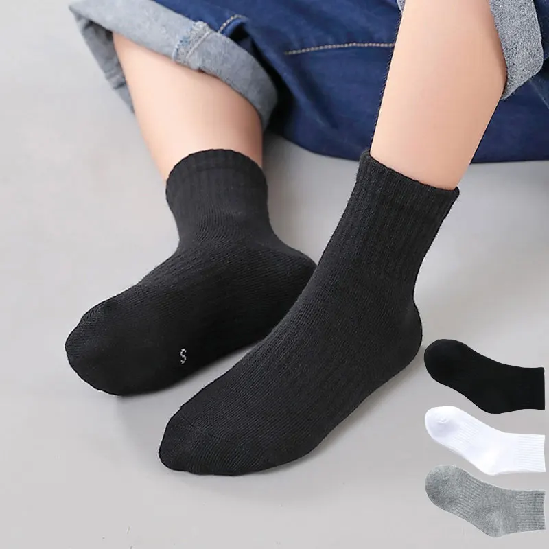 Top Trends: 3 Pair / Lot Children&#039;s Socks Spring &amp; Autumn Black White Grey Solid Student Sports Boys Socks Girls Socks Kids Socks For 4 6 8 12 Shoppable Styles