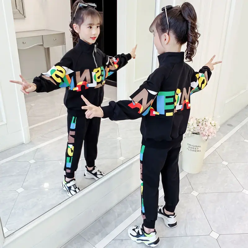 Top Trends: New Junior Kids Sports Suit Clothing Spring And Autumn Girls Fashion Printed Letter Sweater Casual Trousers 2 Piece Set Shoppable Styles